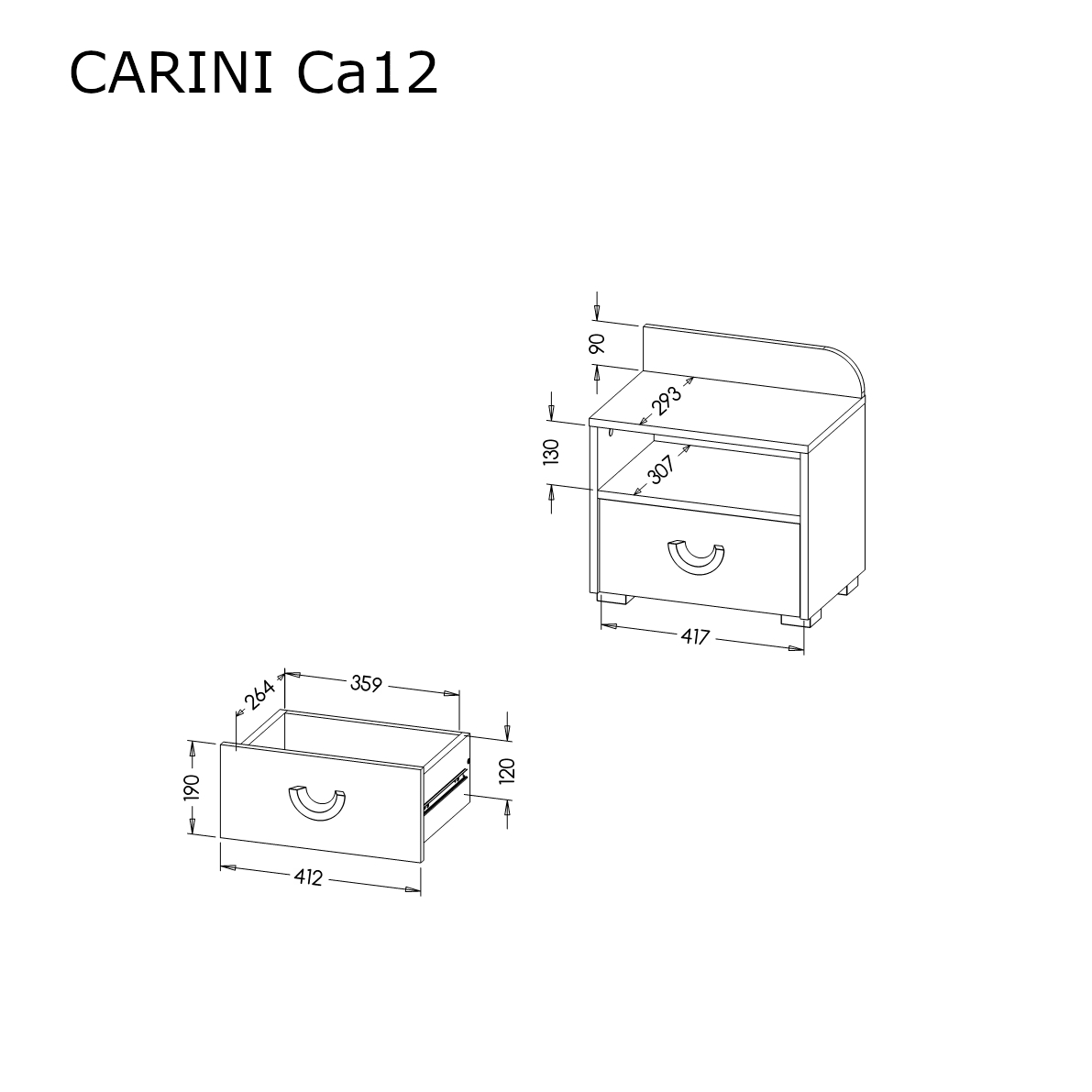 Carini CA12 Bedside Table 45cm