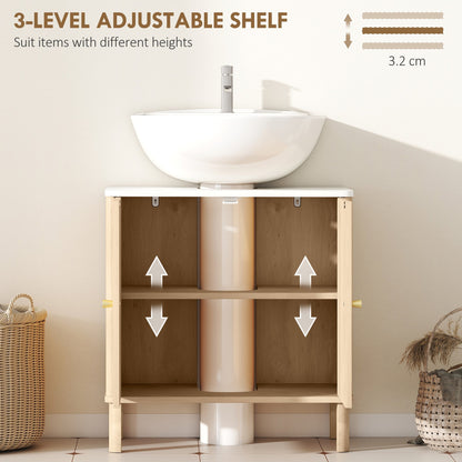 HOMCOM Under Sink Bathroom Cabinet for Basin without or with Pedestal - Oak