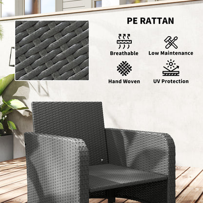 Outsunny Five Piece Rattan Garden Furniture Set with 2-Tier Coffee Table and Ottomans - Cream White