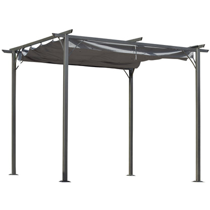 Metalowa pergola Outsunny 3 x 3(m) z rozsuwanym dachem, zadaszenie altanki ogrodowej z metalu. Zewnętrzna osłona przeciwsłoneczna na imprezę grillową, szara.