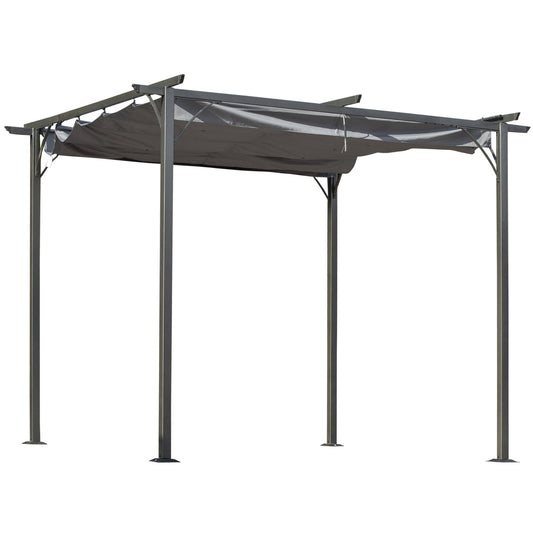 Metalowa pergola Outsunny 3 x 3(m) z rozsuwanym dachem, zadaszenie altanki ogrodowej z metalu. Zewnętrzna osłona przeciwsłoneczna na imprezę grillową, szara.