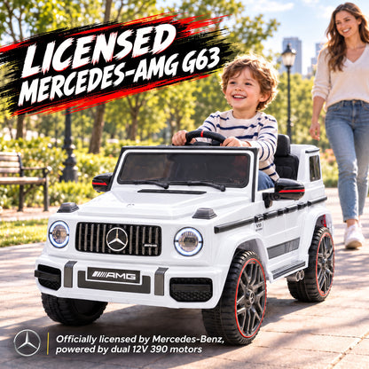 AIYAPLAY Licensed Mercedes-AMG G63 12V Kids Ride on Car with Remote Dual Motors Rear Suspension Slow Start for 3-6 Years, White