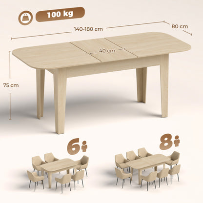 HOMCOM Extendable Oval Dining Table for 4-6, Modern Expandable Kitchen Table, Round Edges, Oak