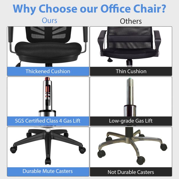 Mid-Back Drafting Chair with Adjustable Foot Ring for Office &amp; Home-Black