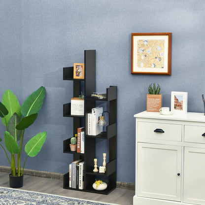 Tree-Shaped Bookshelf with 8 Storage Shelves-Black