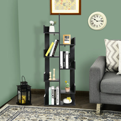 Tree-Shaped Bookshelf with 8 Storage Shelves-Black