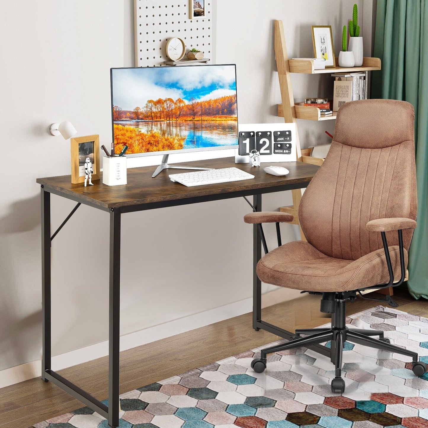 100x50x75cm Wooden Computer Desk for Home Office Bedroom-Rustic Brown