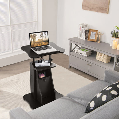 Mobile Laptop Table with Adjustable Height and Storage Cabinet-Black