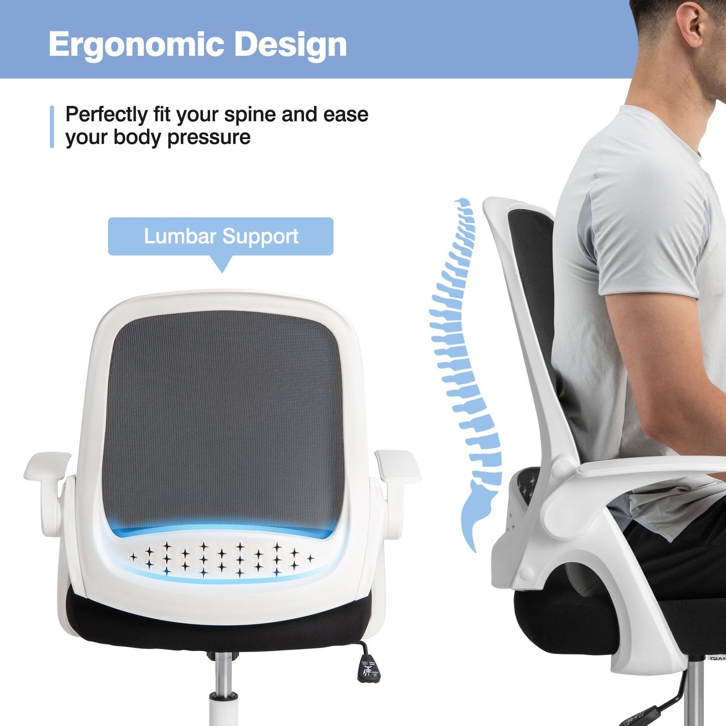 Height Adjust Swivel Rolling Mesh Office Chair with Ergonomic Mid-Back-White