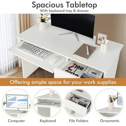 Modern Wooden Office Computer Desk with Keyboard Tray-White