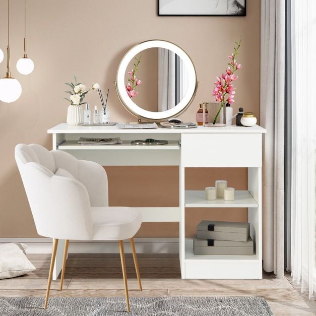 Modern Wooden Office Computer Desk with Keyboard Tray-White