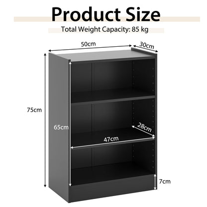 3-Tier Floor Standing Open Bookshelf with Anti-toppling Device-Black