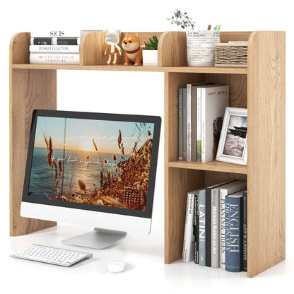 Wooden Desk Bookshelf with 4 Shelves and Open Back Compartment-Natural