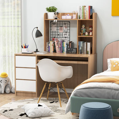Wooden Desk Bookshelf with 4 Shelves and Open Back Compartment-Natural