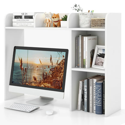 Wooden Desk Bookshelf with 4 Shelves and Open Back Compartment-White