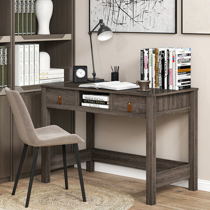 Wooden Computer Desk with Drawers Cubby and Anti-toppling Device-Oak