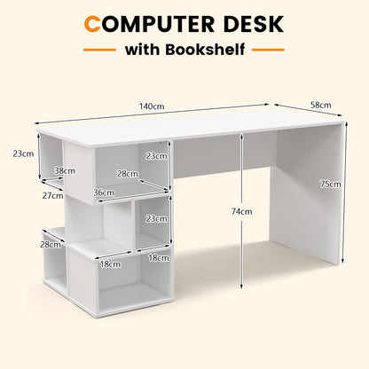 Modern Computer Desk with Storage Shelves and Anti-Tipping Kits-White