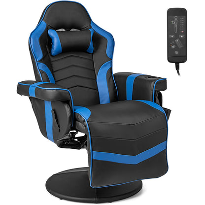 Electric Massage Gaming Chair with Cup Holder and Side Pouch-Blue