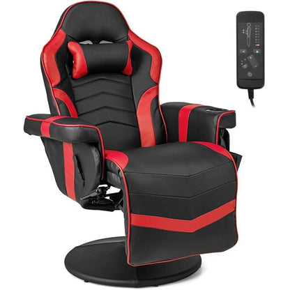Electric Massage Gaming Chair with Cup Holder and Side Pouch-Red