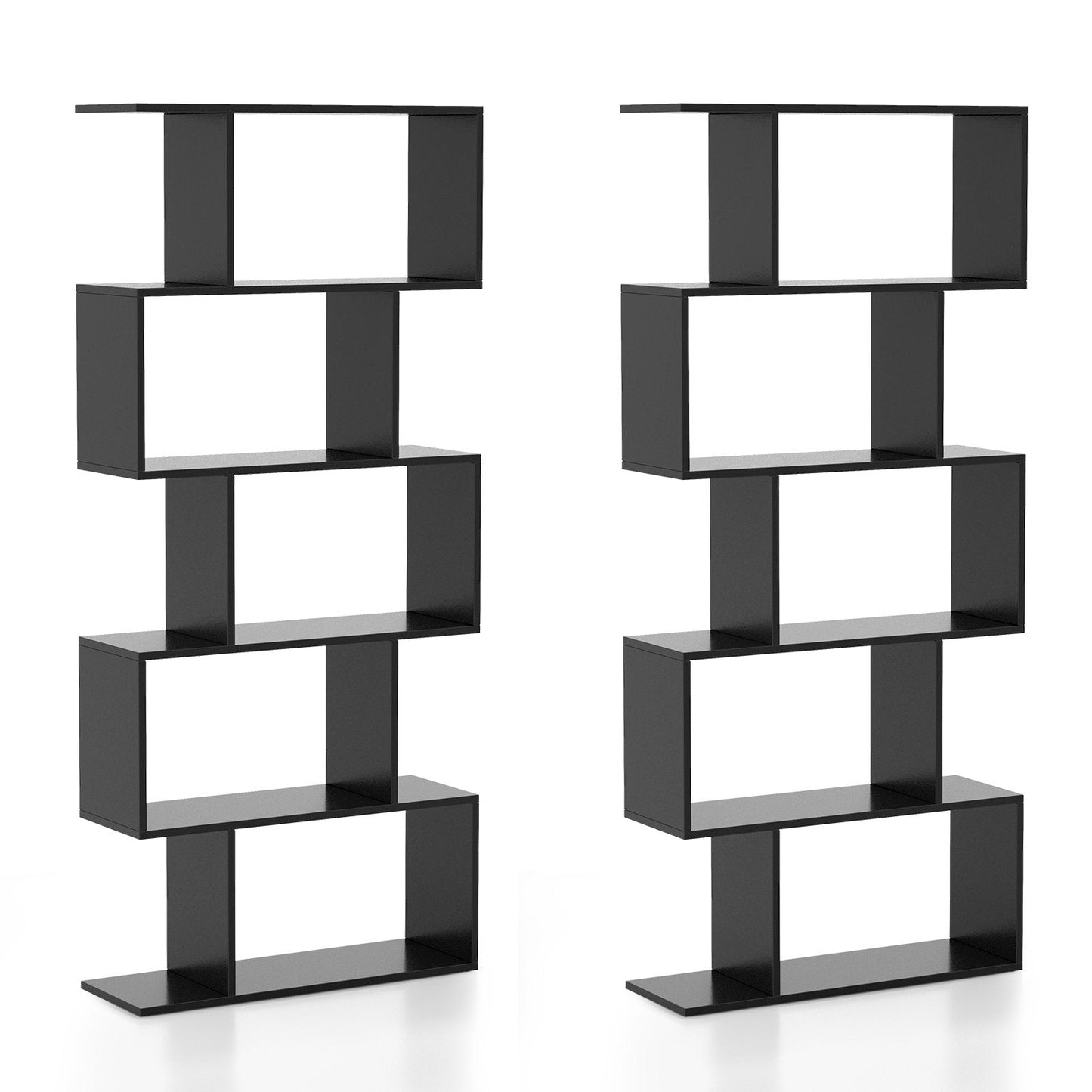 Geometric S-Shaped Bookcase with Anti-Toppling Device for Living Room Home Office-Black