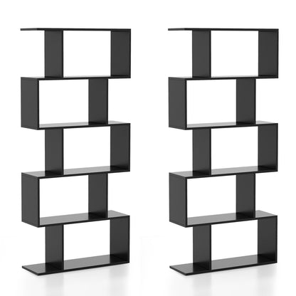 Geometric S-Shaped Bookcase with Anti-Toppling Device for Living Room Home Office-Black