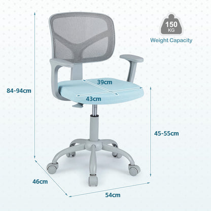 Kids Desk Chair with Adjustable Seat Height and Swivel Wheels for Ages 3+-Blue