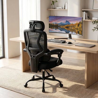 Ergonomic Office Computer Mesh Chair with High Back and Adaptive Lumbar Support-Black