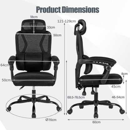 Ergonomic Office Computer Mesh Chair with High Back and Adaptive Lumbar Support-Black