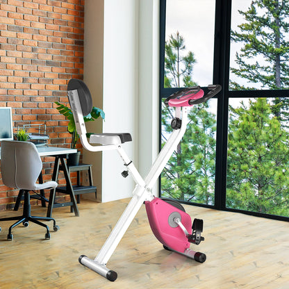 HOMCOM Exercise Bike Fitness Bicycle Indoor trainer Foldable 8-level Magnetic Resistance Adjustable w/LCD Monitor Pulse Sensor, Pink