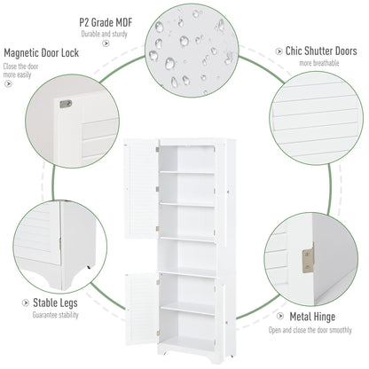 Retro Style Freestanding 6-Tier Bathroom Storage Cabinet White