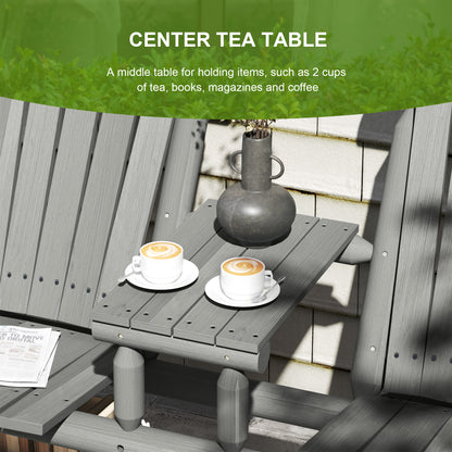 Outsunny Wood Patio Chair Bench 2 Seats w/ Centre Coffee Table, Garden Bench, Grey