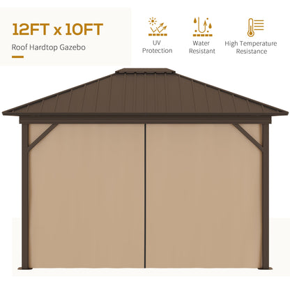 Outsunny 3 x 3.6m Outdoor Hardtop Gazebo Metal Roof Patio Gazebo with Aluminium Frame, Mesh Nettings, Curtains, & Roomy Interior Space, Brown