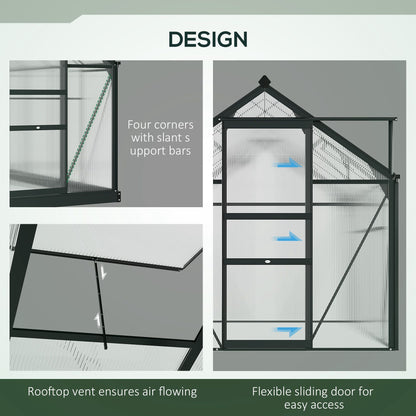 Outsunny Clear Polycarbonate Greenhouse Large Walk-In Green House Garden Plants Grow Galvanized Base Aluminium Frame with Slide Door, 6 x 10ft