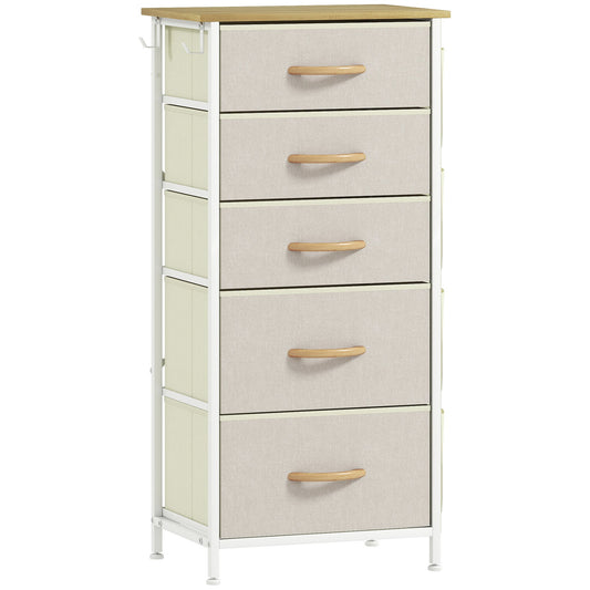 HOMCOM Chest of Five Fabric Drawers - Beige