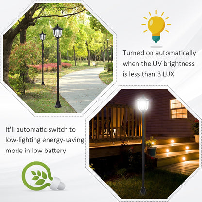 Outsunny 1.77m Tall Free-Standing ABS Garden Solar LED Lamp Post Black