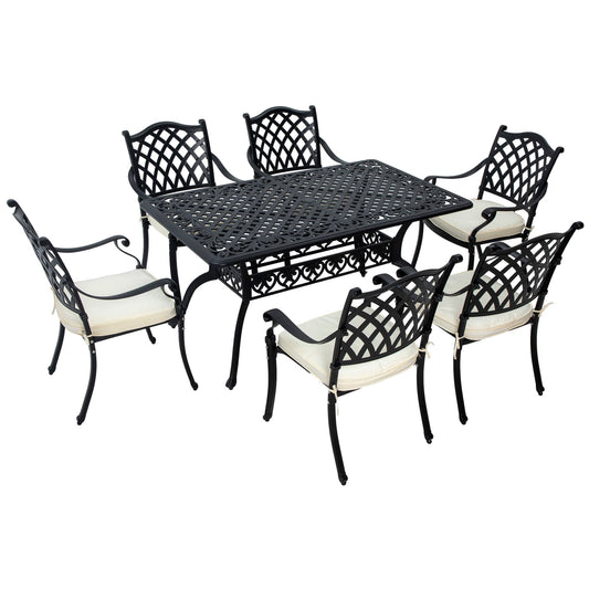 Zestaw mebli ogrodowych Outsunny z aluminium, 7 elementów, z otworem na parasol, czarny