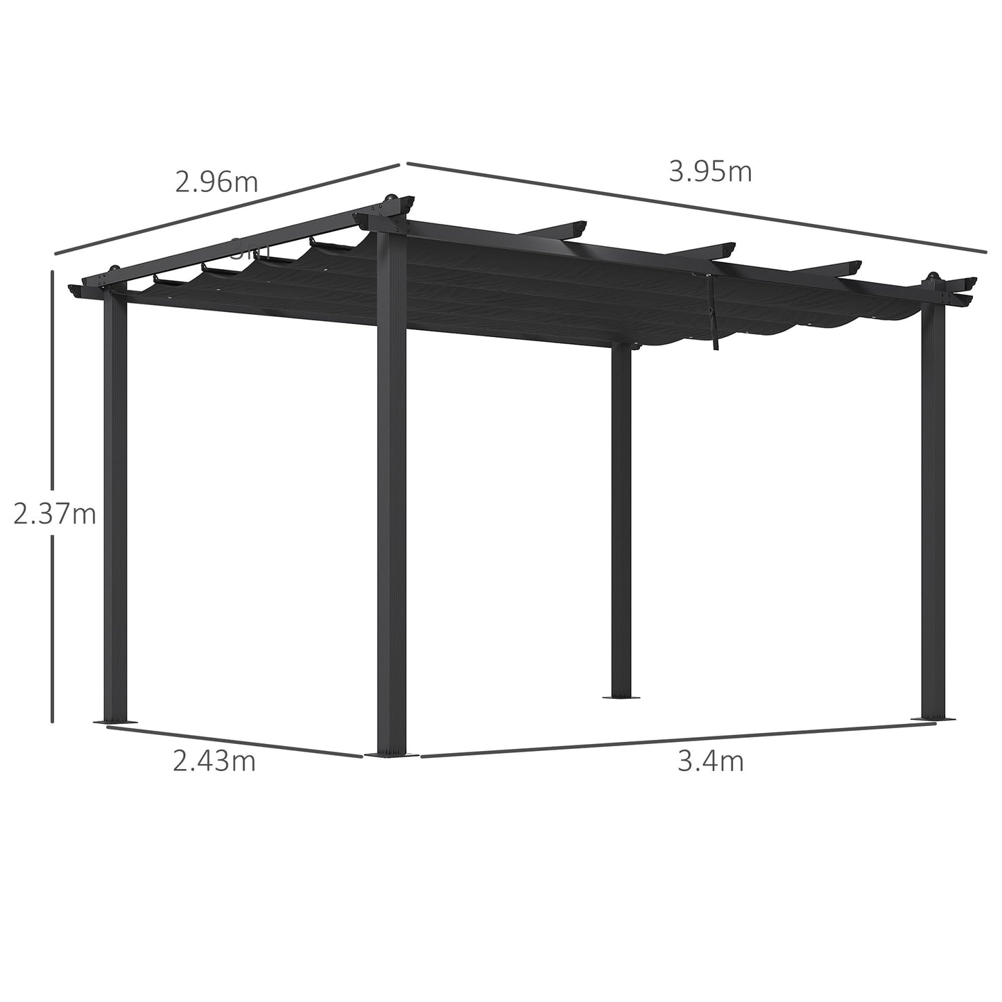 Outsunny 3 x 4m Aluminium Pergola with Retractable Roof, Garden Gazebo Canopy Sun Shade Shelter for Grill, Patio, Deck