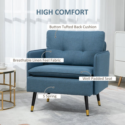 HOMCOM Modern One Seater Sofa, Button Tufted Armchair with Cushions and Steel Legs for Living Room, Guest Room, Dark Blue