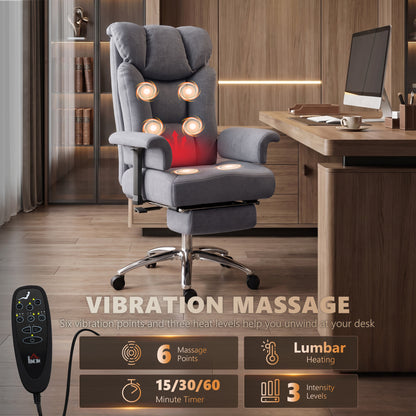 HOMCOM 250 kg Big and Tall Massage Office Chair with Heat, High Back, Height Adjustable Linen Executive Desk Chair, Dark Grey