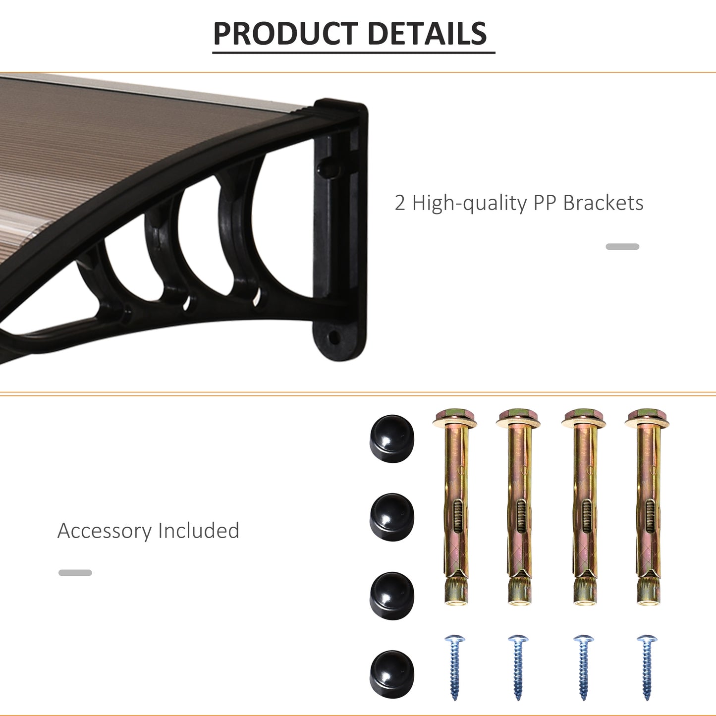 Outsunny Front Door Canopy Outdoor Awning Aluminium Rigid Plastic Polycarbonate Rain Shelter UV Water Rain Resistant 120 x 75cm Brown