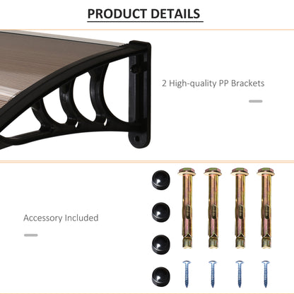 Outsunny Front Door Canopy Outdoor Awning Aluminium Rigid Plastic Polycarbonate Rain Shelter UV Water Rain Resistant 120 x 75cm Brown