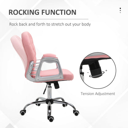 Vinsetto Office Chair Ergonomic 360¡ Swivel PU Diamante Padded Base 5 Castor Wheels for Home Work Pink