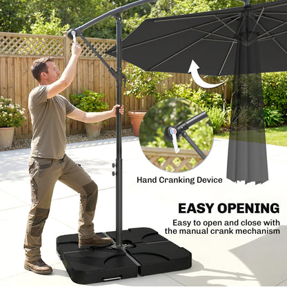 Outsunny 3m Overhanging Parasol, with Base, Weights and Cover - Black