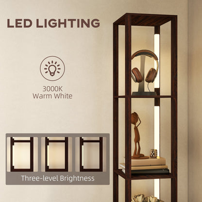 HOMCOM Floor Lamp with Shelves, LED Column Modern Standing Lamp with Fabric Drawer, Adjustable Brightness, Foot Switch for Living Room, Bedroom, Office, Dark Brown