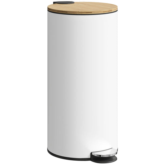 HOMCOM Kitchen Bin, 30 Litre Pedal Rubbish Bin with Removable Bucket, White and Natural