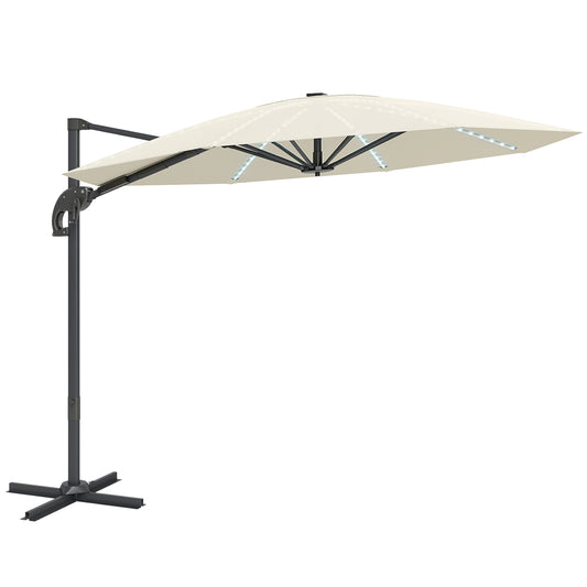 Outsunny 3(m) Cantilever Garden Parasol with Solar Powered Lights in Cream