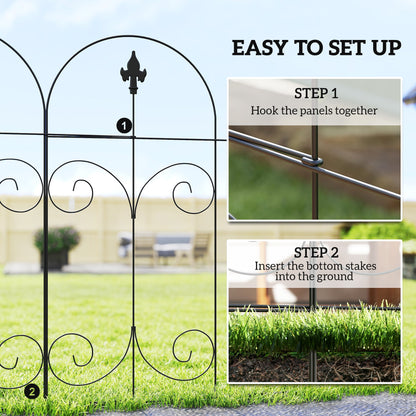 Outsunny Decorative Garden Fencing, 8PCs 44in x 12.5ft Outdoor Picket Fence Panels, Rustproof Metal Wire Landscape Flower Bed Border Edging, Black