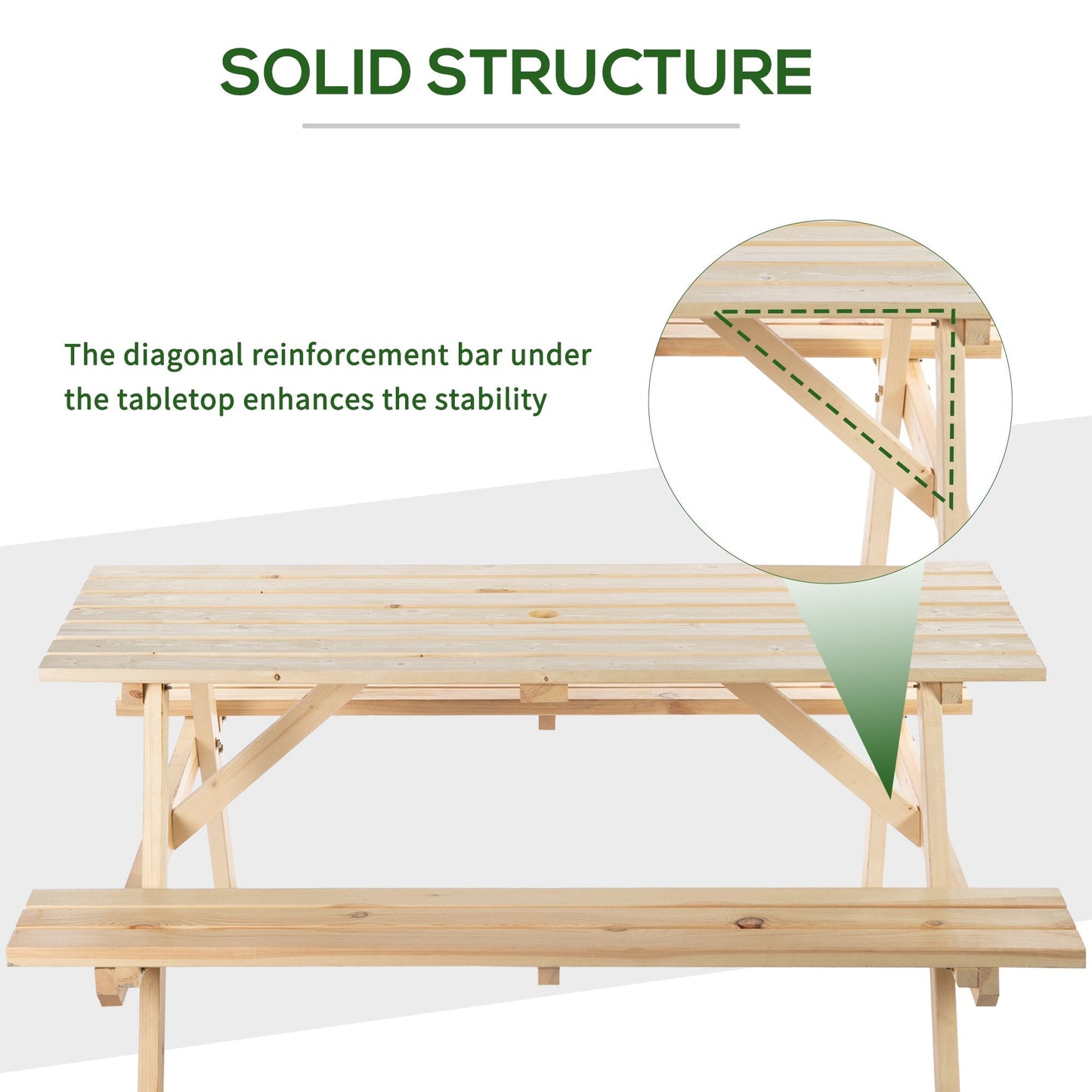 Outsunny 4 Seater Wooden Picnic Table Bench for Outdoor Garden or Patio w/ Parasol Cutout 150 cm