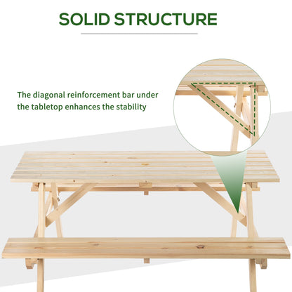 Outsunny 4 Seater Wooden Picnic Table Bench for Outdoor Garden or Patio w/ Parasol Cutout 150 cm