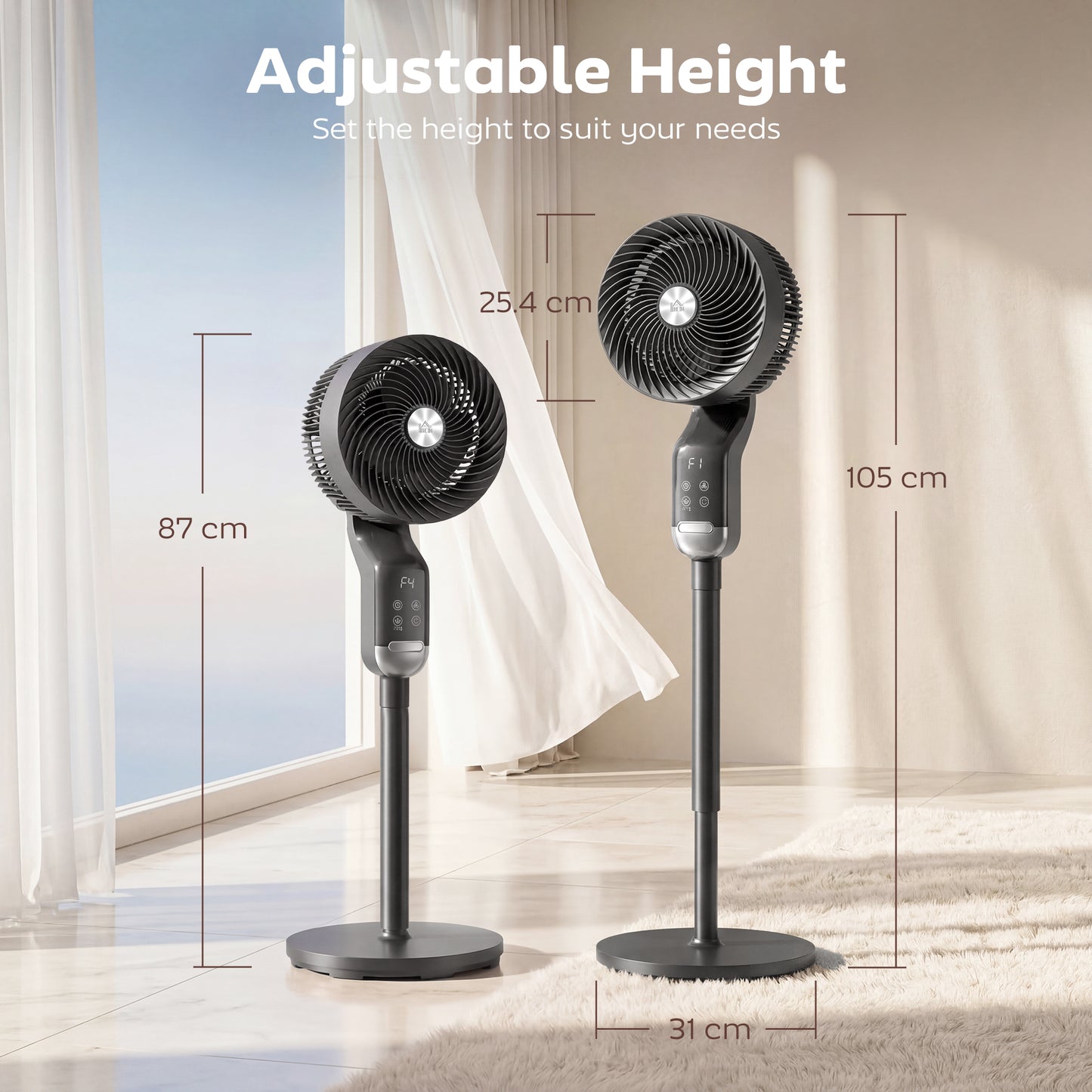 HOMCOM 20 dB Silent Standing Fan, 41" Pedestal Fan with Remote, 85Â° Oscillating, 8 Speeds, Adjustable Height, 12H Timer